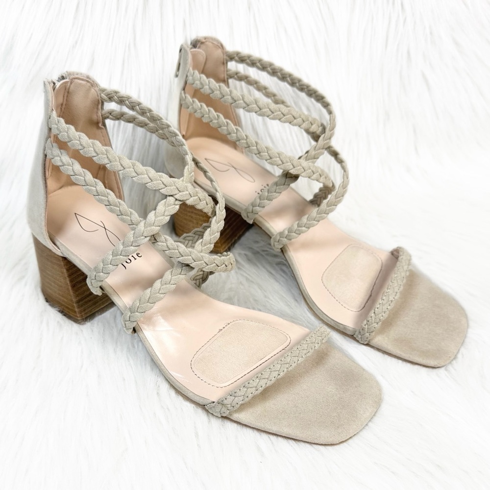 Joie Braided Strappy Faux Suede Beige Taupe Open Toe Sandal Heels 9